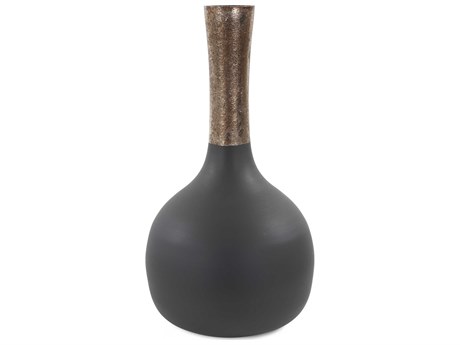 Howard Elliott Ordu Matte Black Antique Brass Thin Necked Glass Bottle