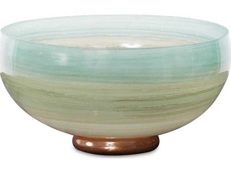 Howard Elliott Capri Teal Green Brown Stripe Glass Decorative Bowl