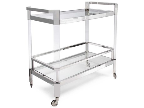 Howard Elliott Stainless Steel and Acrylic Bar Cart Glass Silver Bar Cart