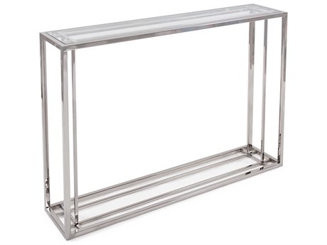 Howard Elliott Rectangular Glass Polished Stainless Steel Console Table