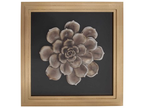 Howard Elliott Antique Gold 15" Camellia Flower Wood Wall Art