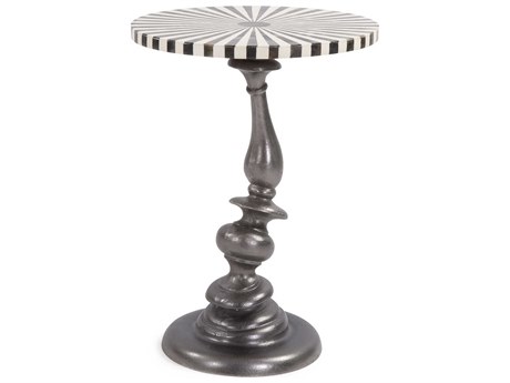 Howard Elliott Round Pewter Black White End Table