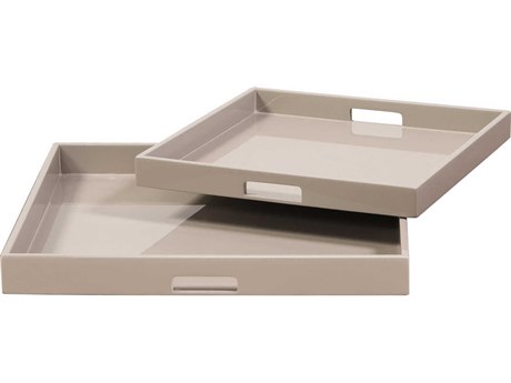 Howard Elliott Glossy Taupe Serving Tray Set of 2