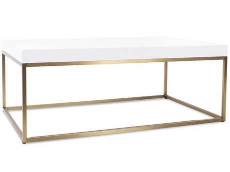 Howard Elliott Lyndhurst Rectangular Wood White Brass Coffee Table