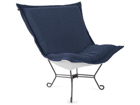 Howard Elliott Outdoor Puff Scroll Alicante Indigo Fabric Cushion Lounge Chair