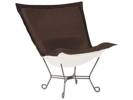 Howard Elliott Outdoor Puff Scroll Seascape Chocolate Fabric Cushion Lounge Chair