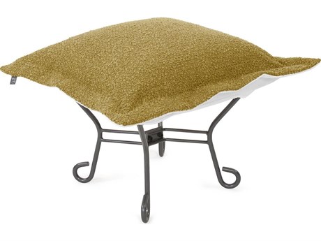 Howard Elliott Outdoor Puff Scroll Alicante Gold Fabric Cushion Ottoman