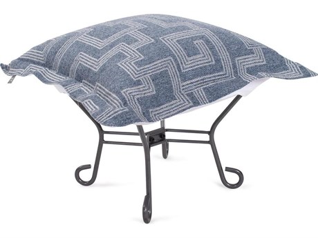 Howard Elliott Outdoor Puff Scroll Syros Denim Fabric Cushion Ottoman