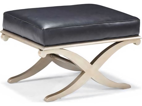 Hickory White Custom Elements Upholstery Platinum Black Leather Ottoman
