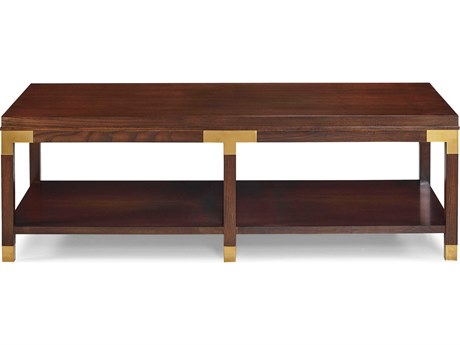 Hickory White Trellis Rectangular Wood Polished Brass Coffee Table