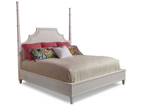 Hickory White Trellis Sugar Ash Wood Upholstered Mazie Queen Poster Bed