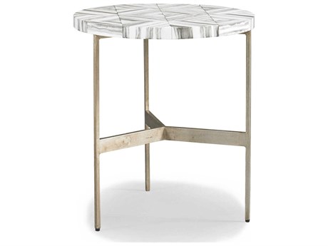 Hickory White Terra Modern Round Stone Grey Marbella End Table