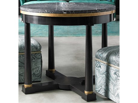 Hickory White Journey The World Round Stone Black Tie Lacquer End Table