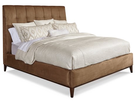 Hickory White Modern Retreat Walnut Brown Upholstered Carmel Queen Panel Bed