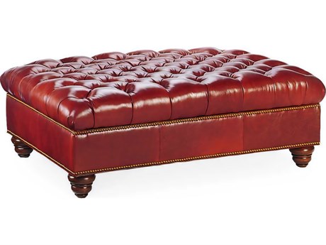 Hickory White Custom Elements Upholstery Cognac Brown Leather Ottoman