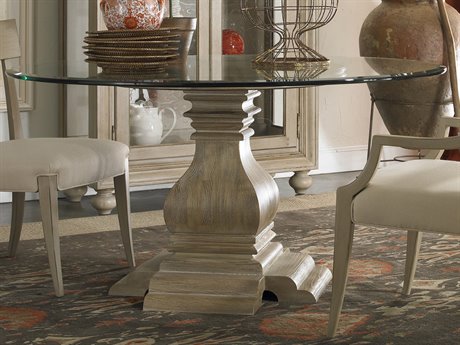 Hickory White Baluster Round Glass Mineral Dining Table