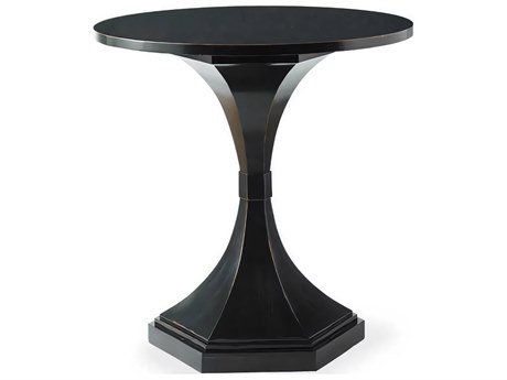 Hickory White Transitions Round Wood Black Tie Lacquer End Table