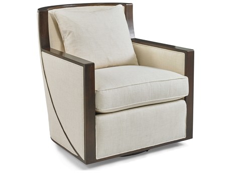 Hickory White Custom Elements Upholstery Swivel Beige Fabric Accent Chair