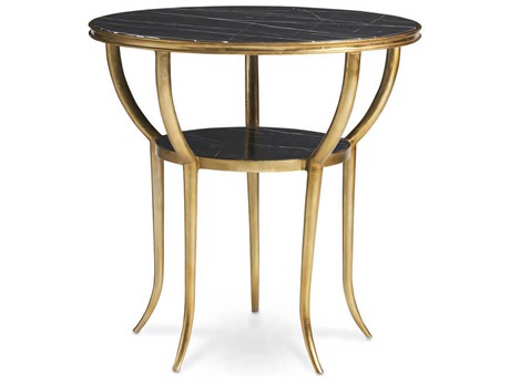 Hickory White Round Marble Brass End Table