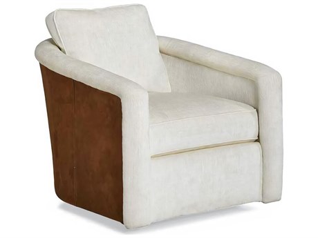 Hickory White Custom Elements Upholstery Swivel Cream Fabric Accent Chair