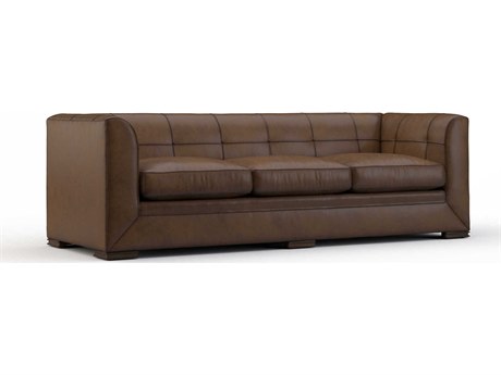 Hickory White Custom Elements Upholstery Walnut Brown Leather Sofa