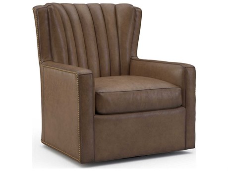 Hickory White Custom Elements Upholstery Swivel Brown Leather Accent Chair