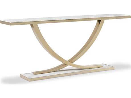 Hickory White Rectangular Marble Honed Volakas Satin Brass Solana Console Table