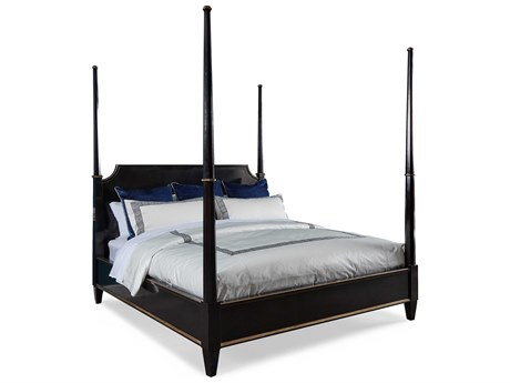 Hickory White Innovation Black Tie Lacquer Brown Cherry Wood King Four Poster Bed
