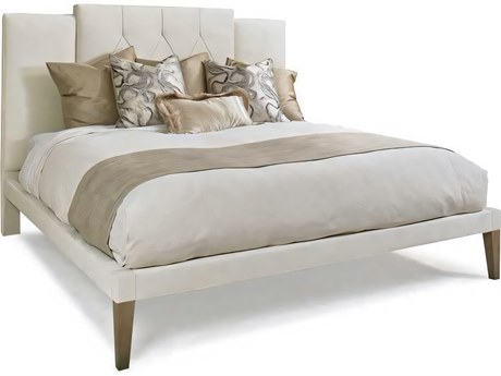 Hickory White O2 Smoked Ash Beige Hardwood Upholstered Gregot Queen Platform Bed