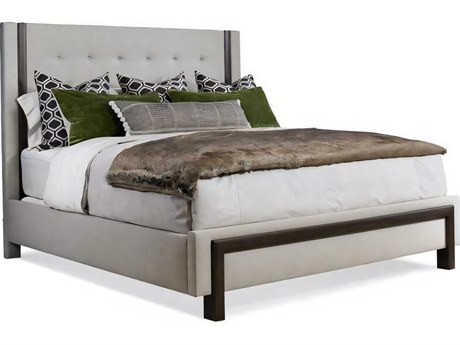 Hickory White Oasis Smoked Walnut Gray Hardwood Upholstered Natasha Queen Panel Bed
