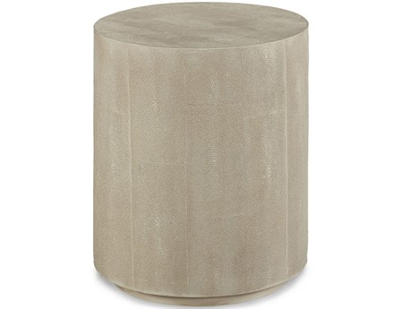 Hickory White A La Carte Round Faux Leather Taupe Shagreen End Table