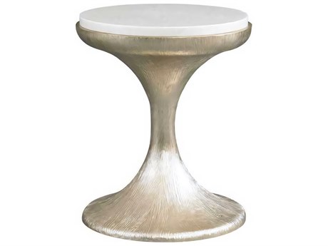 Hickory White A La Carte Round Marble Champagne Gold Lilou End Table