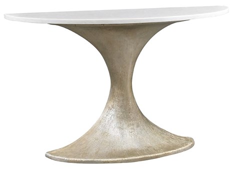 Hickory White A La Carte Demilune Marble Champagne Gold Louna Console Table