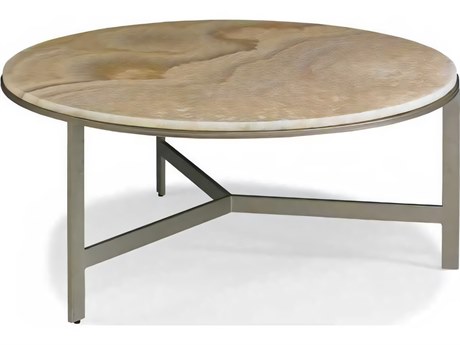 Hickory White A La Carte Round Stone Aged Platinum Onyx Grace Cocktail Table