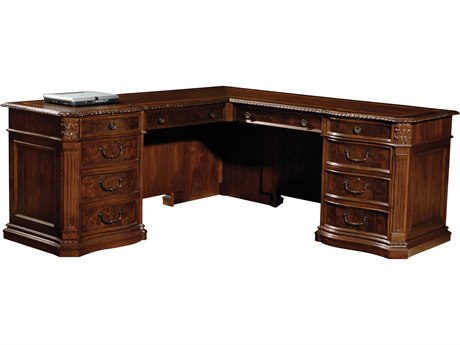 Hekman Office Old World Walnut Burl Brown L-Shaped Desk