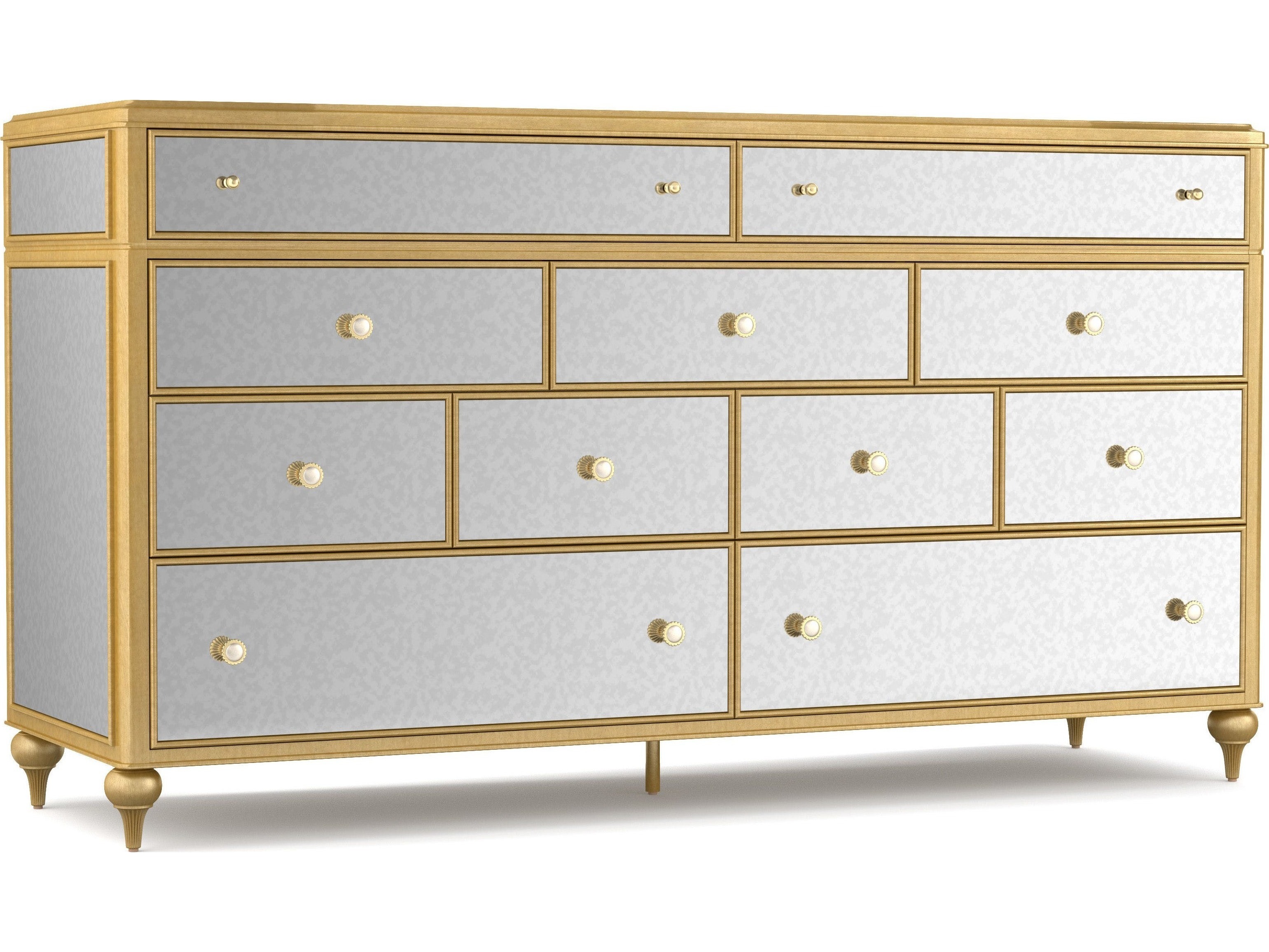 Furniture Cynthia Rowley Gold With Antique Mirror Bewitch Nine Drawer Triple Dresser