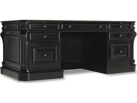 Hooker Furniture Telluride Black Hardwood Executive Desk with Leather Panels