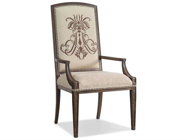 Photos - Chair Hooker Furniture Rhapsody Hardwood Brown Upholstered Arm Dining  5070-75400
