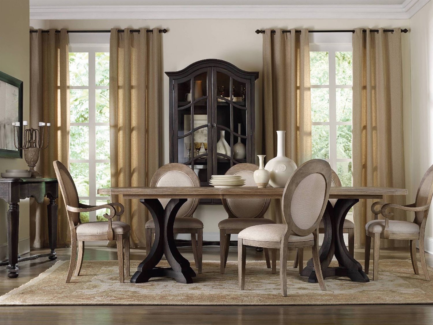 Hooker Furniture Corsica Dark Wood With Light Wood Top 78l X 44w Rectangular Pedestal Dining Table Hoo528075216