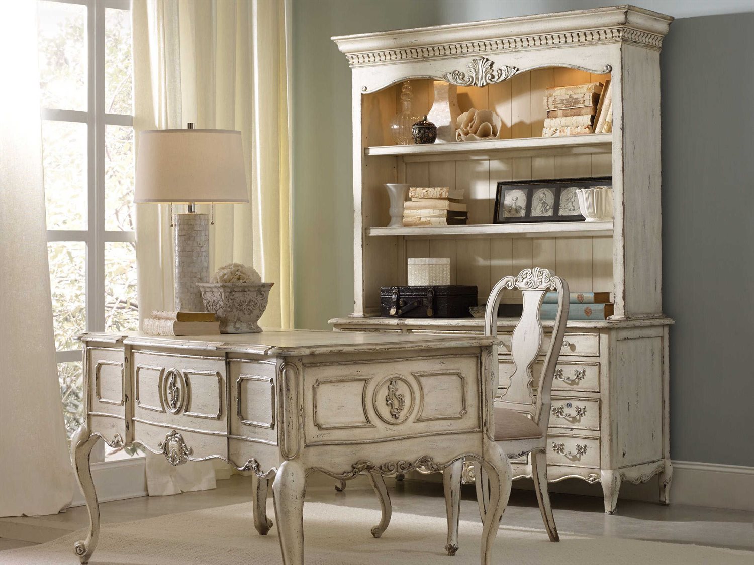 Hooker Furniture La Maison du Travial Off White with Antique Rub Gray 62''L x 32''W Rectangular 