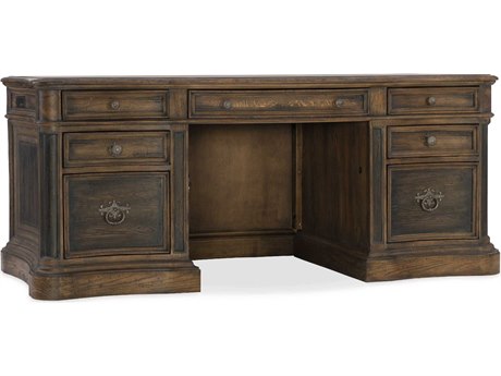 Hooker Furniture Hill Country St Hedwig Timeworn Saddle Brown Anthracite Black Hardwood Executive Desk