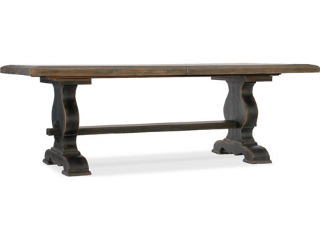 Hooker Furniture Hill Country Extendable Rectangular Wood Timeworn Saddle Brown Anthracite Black Dining Table
