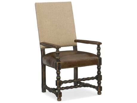 Hooker Furniture Hill Country Leather Hardwood Brown Upholstered Arm Dining Chair