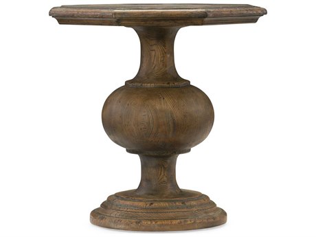 Hooker Furniture Hill Country Mason Hexagon Wood Timeworn Saddle Brown Aged Pewter End Table