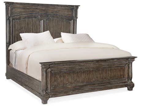 Hooker Furniture Traditions Dark Wood Gray Pine King Panel Bed