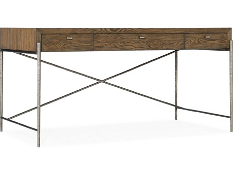 Hooker Furniture Chapman Sorrel Forged Pewter Brown Oak Wood Writing Desk