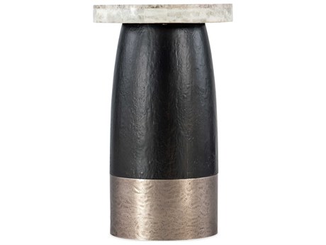Hooker Furniture Chapman Martini Round Travertine Stone Black Pewter End Table