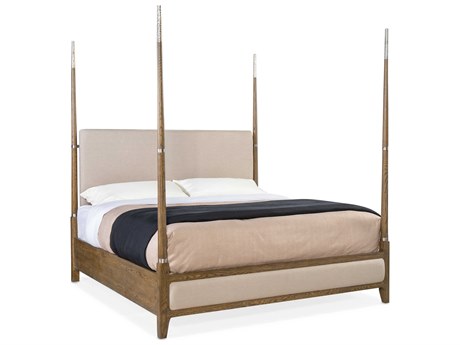 Hooker Furniture Chapman Samantha Taupe Sorrel Brown Oak Wood Upholstered Queen Poster Bed