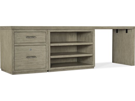 Hooker Furniture Linville Falls Wood Gray Oak Credenza Desk with File and Open Cabinet