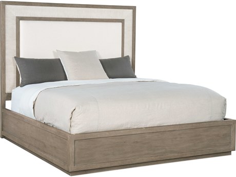 Hooker Furniture Serenity Rookery Arctic Gray Oak Wood Upholstered King Panel Bed